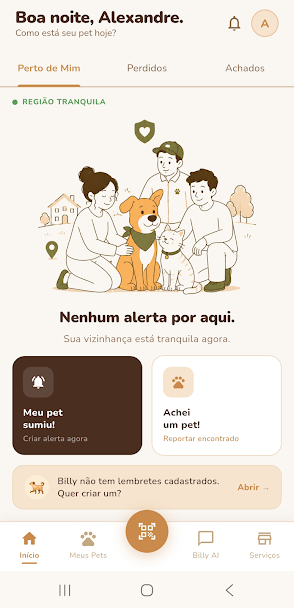 Billy App: tela inicial do app