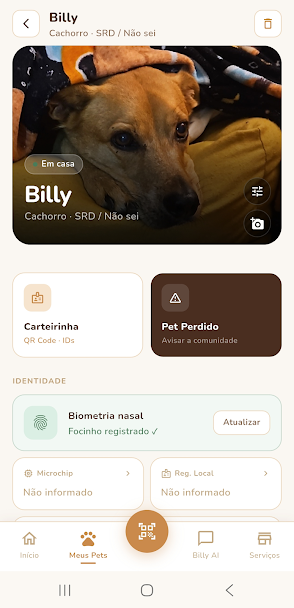 Billy App: perfil do pet com biometria nasal registrada